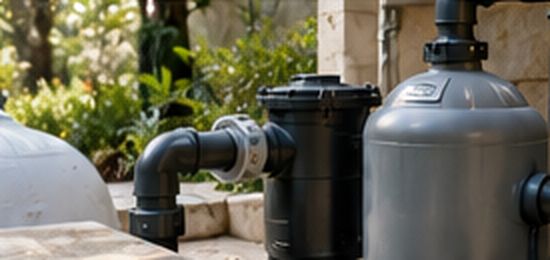 Pompe et filtre dans un local technique de piscine